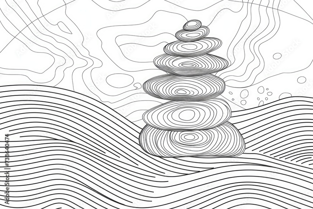 Poster a black and white drawing of a stack of rocks. suitable for various creative projects