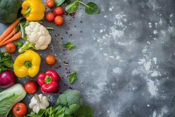 A variety of fresh vegetables arranged neatly on a table. Perfect for healthy eating concepts and recipes