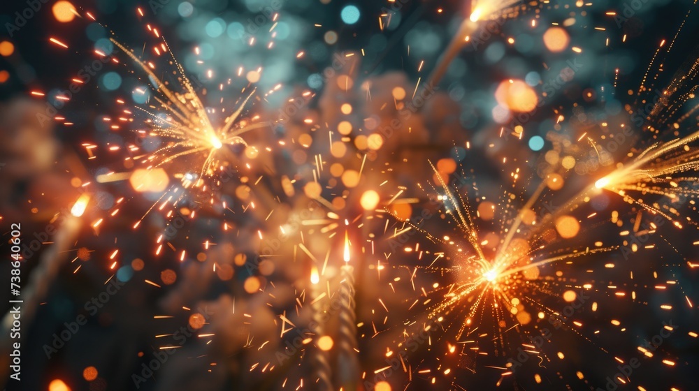 Poster a group of sparklers illuminating the night sky. perfect for adding a festive touch to celebrations 
