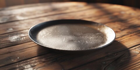Obraz na płótnie Canvas A pan resting on a rustic wooden table. Perfect for cooking and kitchen-related projects