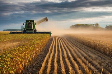 Obraz premium farmer harvesting soybean