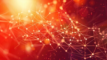 Abstract connected dots on bright red background. Technology concept