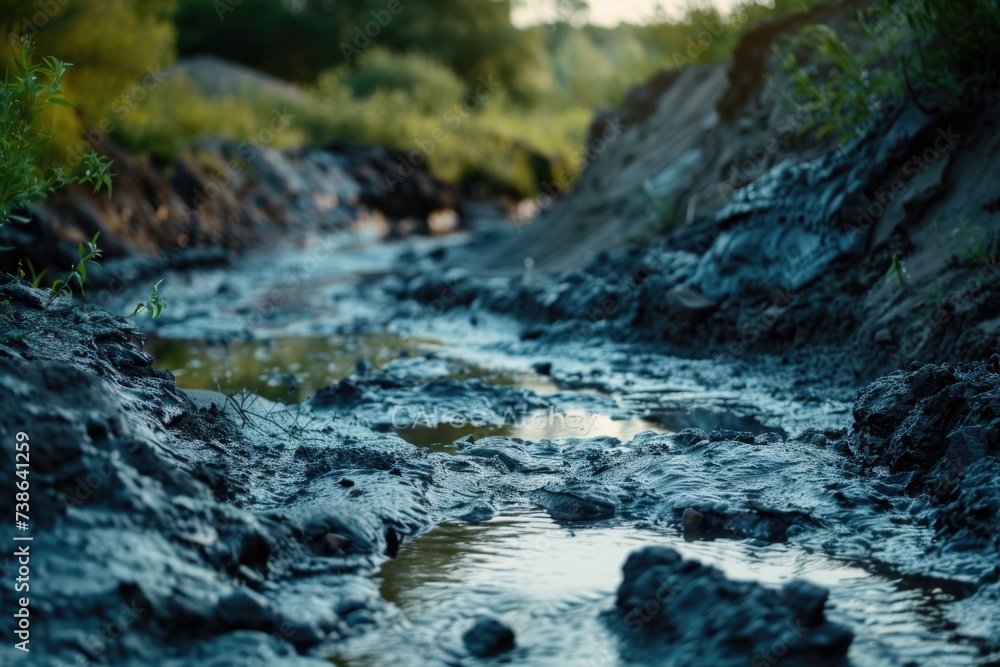 Poster A serene image of a stream running through a lush green forest. Perfect for nature-themed designs and projects