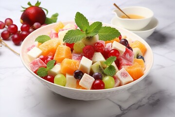 fruits salad in the white dish
