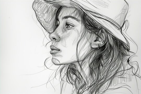 sketch drawing picture of a woman with hat