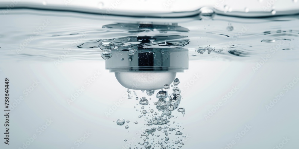 Poster Water flowing from a sink, creating a close-up view. Suitable for use in various contexts