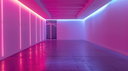 Empty room with abstract neon lighting