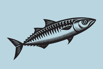Mackerel fish. vintage engraving illustration, emblem, icon, logo, sketch. Black lines. 