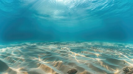 underwater blue ocean wide panorama background with sandy sea bottom - obrazy, fototapety, plakaty