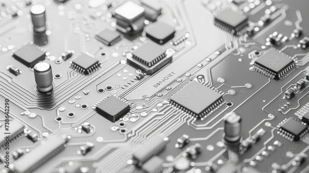 Poster white texture background of printed circuit board. computer technology background. information tech.