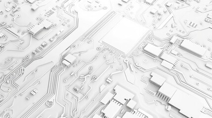 White texture background of printed circuit board. Computer technology background. Information tech. Space for text. Gray scale pcb background.