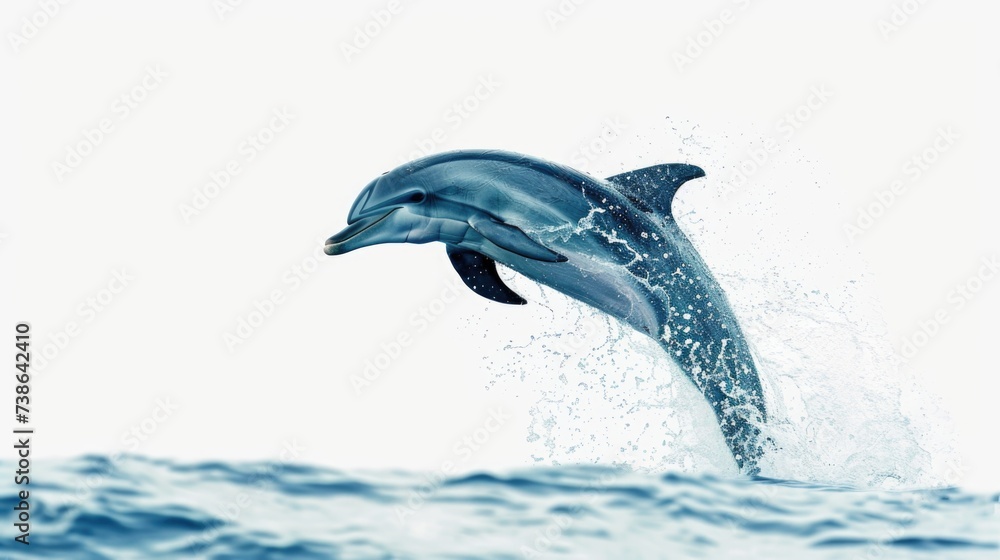 Poster a stunning image capturing a dolphin leaping out of the water. perfect for aquatic-themed projects a