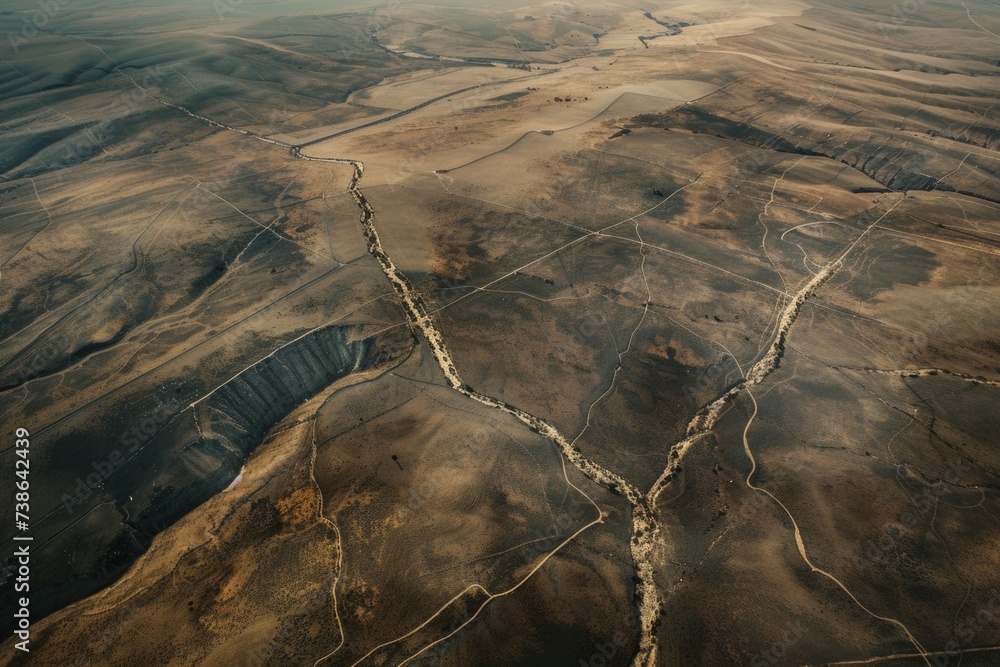 Poster aerial view of a desert plain with a river running through it. perfect for nature and landscape them