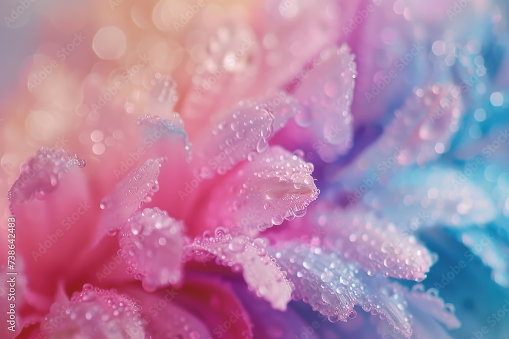 Poster a close-up view of water droplets on a flower. this image captures the beauty and intricacy of natur