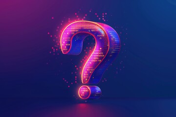 A vibrant question mark illuminated against a blue backdrop. Perfect for adding a touch of curiosity and intrigue. Ideal for use in presentations, websites, and educational materials