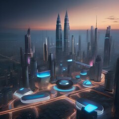 A futuristic cityscape with sleek architecture and holographic displays, showcasing a vision of tomorrow2 - obrazy, fototapety, plakaty