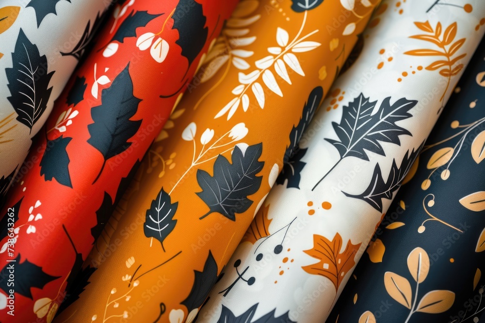 Poster A close-up view of a vibrant assortment of different colored fabrics. Versatile and eye-catching, this image can be used in a variety of projects