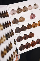 Hair color samples on palette swatch book
