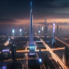 A futuristic cityscape with sleek architecture and holographic displays, showcasing a vision of tomorrow1 - obrazy, fototapety, plakaty