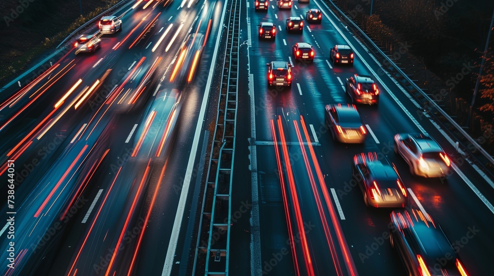 Wall mural aerial view of traffic jam on highway with many cars stuck.