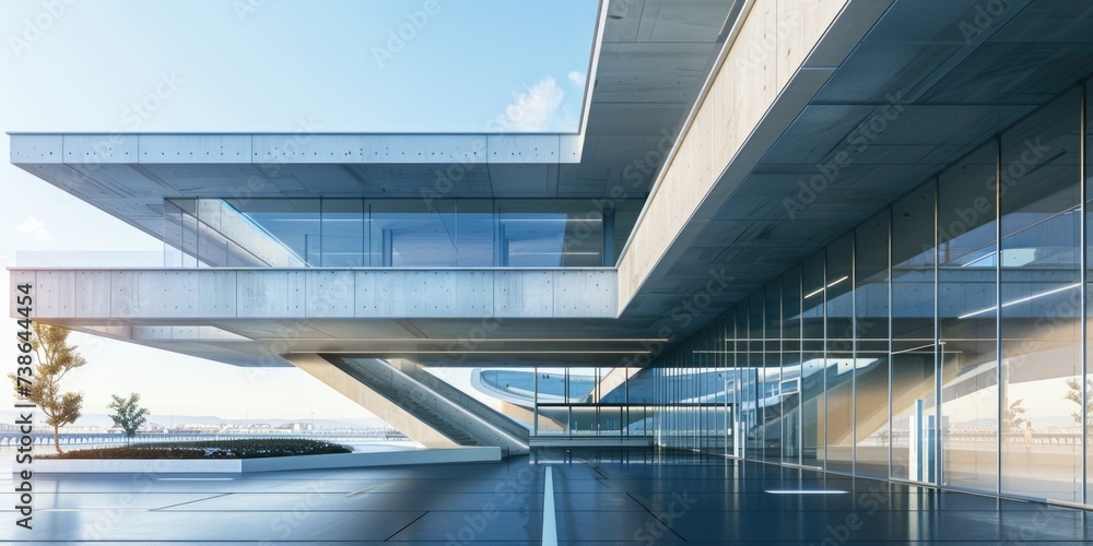 Poster A building with an abundance of windows. Perfect for architectural designs and urban concepts