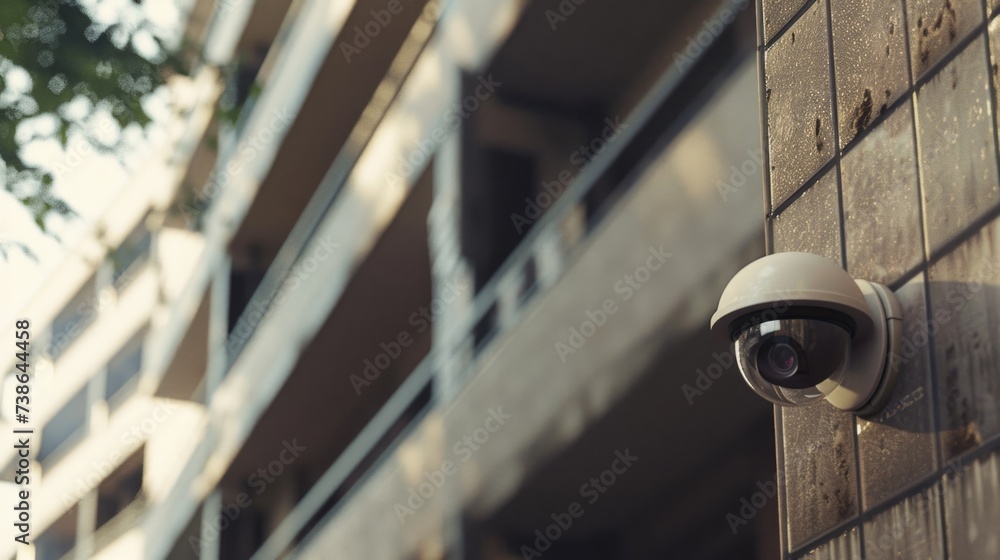 Poster A security camera mounted on the side of a building. Can be used to enhance the security of any location