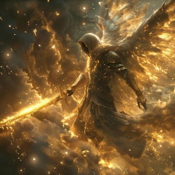 Angel planting new stars in dark corners of the universe countering the demons void
