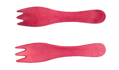 deux fourchettes en bois de couleur rouge sur fond transparent, PNG