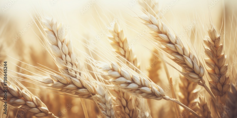 Aufkleber A close-up view of a bunch of wheat in a field. This image can be used to represent agriculture, farming, nature, or the beauty of the countryside