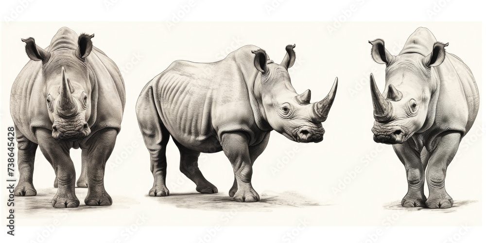 Poster a group of rhinos standing next to each other. suitable for wildlife documentaries and conservation 