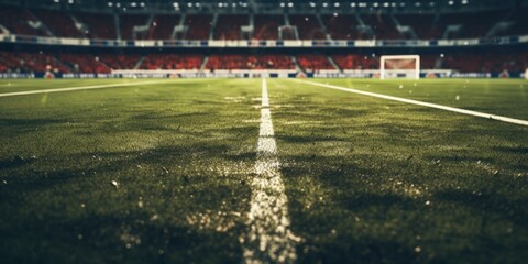 Obraz premium A soccer field with a white line marking the boundaries. Suitable for sports-related designs and illustrations