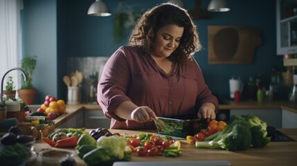 Woman cutting vegetables on a cutting board. Useful for cooking and healthy eating concepts