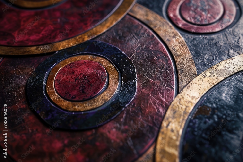 Aufkleber Metal plate with circular patterns. Suitable for industrial and abstract concepts