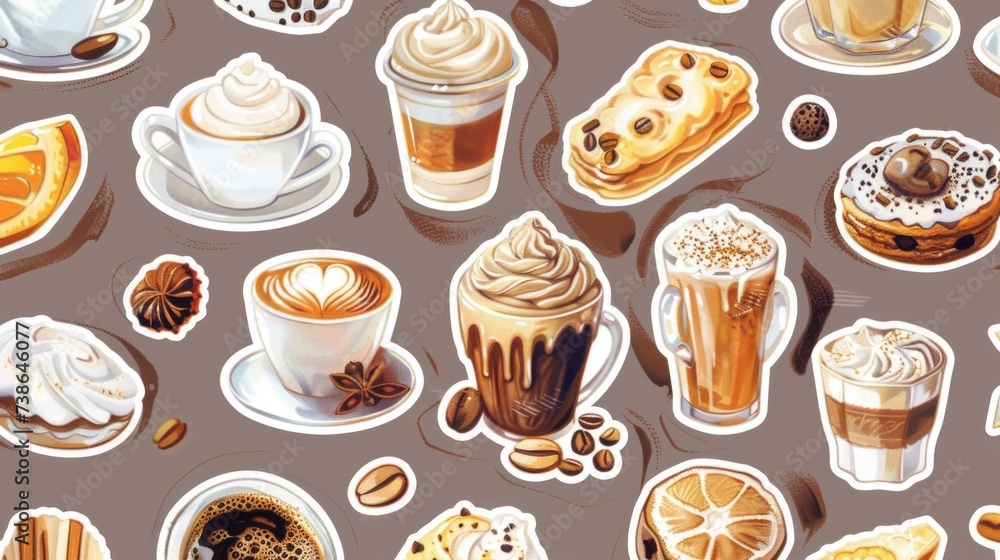 Aufkleber a variety of different types of coffees and drinks. perfect for cafe menus or beverage-related desig
