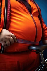 A person wearing an orange jacket holding a bike. Suitable for outdoor activities or cycling-related content