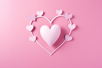 A paper heart surrounded by hearts on a pink background. Perfect for Valentine's Day or romantic themes