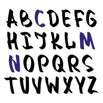 Vector hand drawn grunge alphabet. Font with brush strokes. Isolated uppercase letters for design.