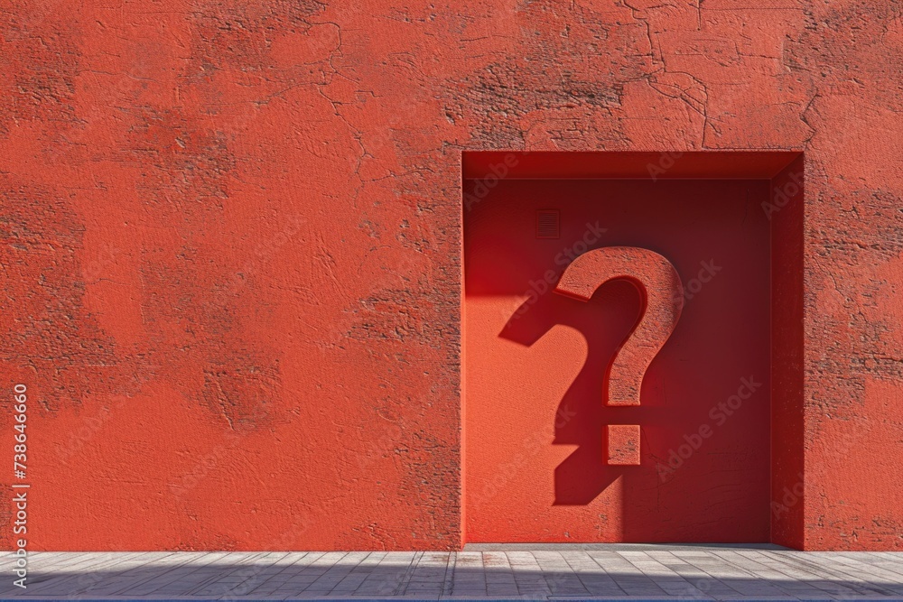 Aufkleber A red door with a question mark symbol on it. Can be used to represent uncertainty or mystery in various concepts and situations