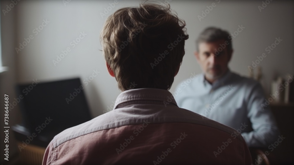 Poster A man sitting in front of a laptop computer. Suitable for technology and business concepts