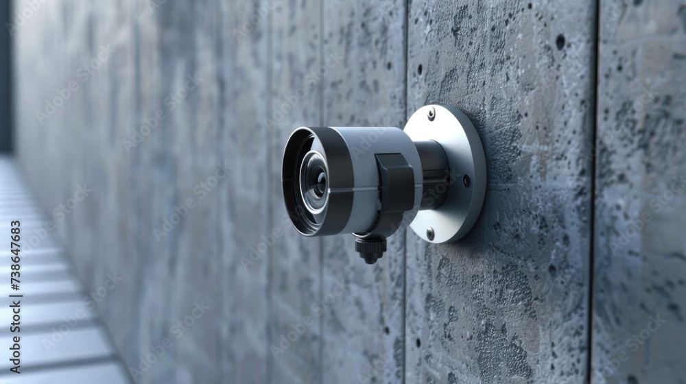 Aufkleber close up of a camera mounted on a wall, suitable for security or surveillance concepts