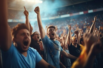 Crowd of people cheering in a stadium, suitable for sports events or concerts