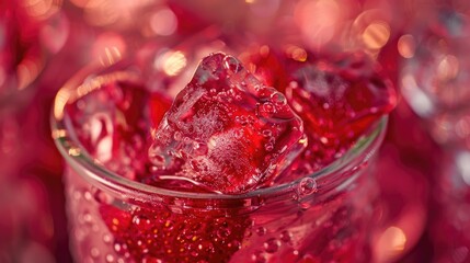 A glass filled with red liquid and ice cubes. Perfect for beverage concepts - obrazy, fototapety, plakaty
