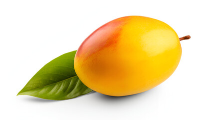 One whole mango fruit isolated on white background,Fresh sweet marian plum with leaf isolated on white background  Clipping path
 - obrazy, fototapety, plakaty