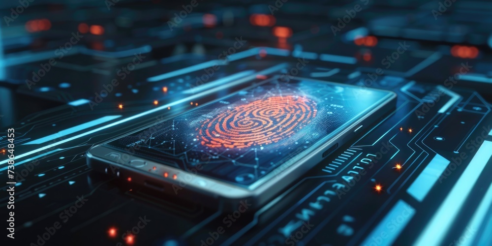 Aufkleber close-up of a cell phone with a visible fingerprint, suitable for technology concepts