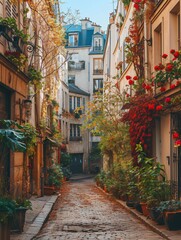Fototapeta na wymiar Charming Parisian neighborhood with stunning architectural features and iconic landmarks.