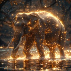 Elephant with a gentle aura its spirit marching in a parade of light into the beyond