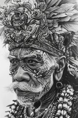 A drawing of a man wearing a traditional headdress, suitable for cultural themes