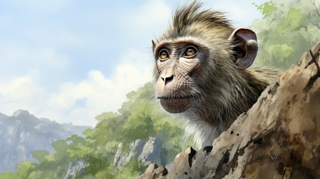 watercolor painting of a wild monkey UHD WALLPAPER