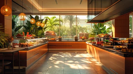 Fotobehang Breakfast buffet in a hotel for hotel guests.   © ARTwithPIXELS