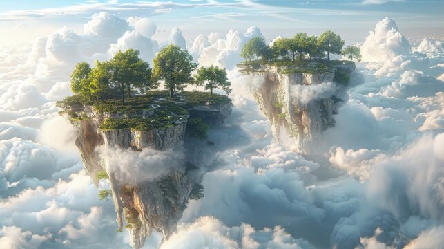 Floating islands concealed by clouds inhabited by air elementals